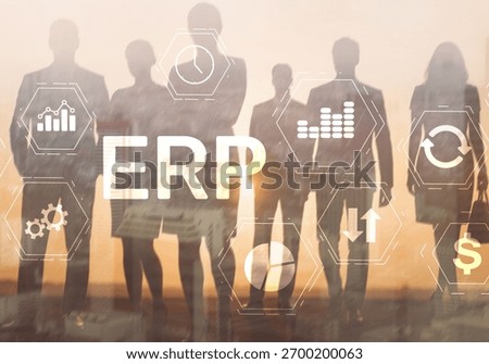 ERP system integration concept with gears, data flow and business process automation.