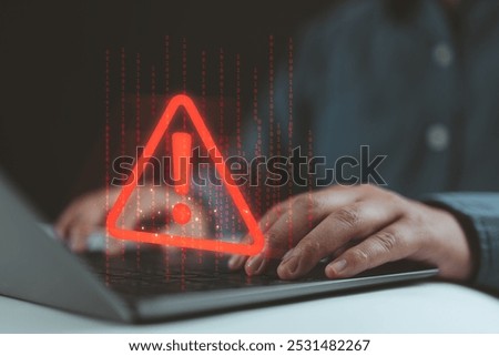 error 404 alerts on a laptop, caution of spam in website digital technology. concept of warning symbol or attack cyber, security notification. warn failure of the computer, danger from network mistake