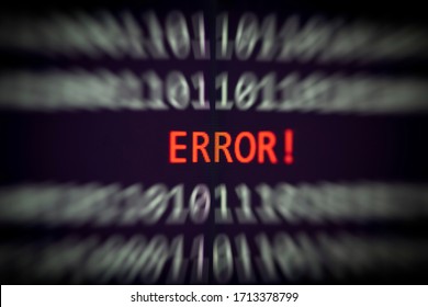 Error message on display screen technology binary code number data alert computer network system problem error software concept - selective focus