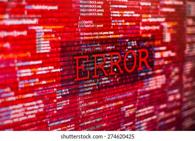 Error in program code listing, red crash  on software developer screen 