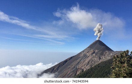 Erupting Volcan Fuego On A Bright, Clear Day Near Antigua, Guatemala, Central America