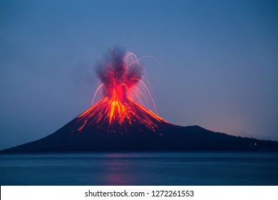 Eruption of Anak Krakatau Volcanoes Indonesia - Shutterstock ID 1272261553