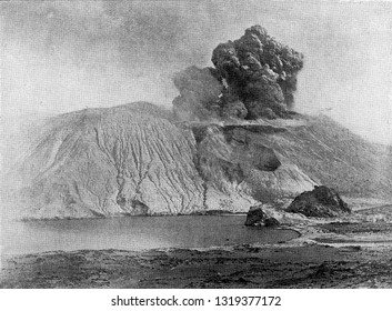 Eruption Volcano 1888 Vintage Engraved Illustration Stock Photo ...