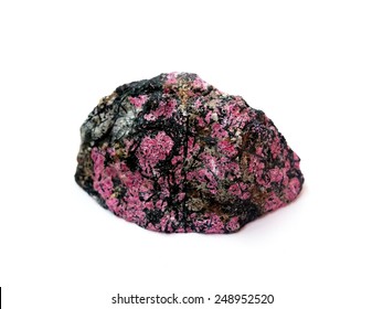 Erythrite (red Cobalt) Ore, A Piece Of Rock Isolated On White Background