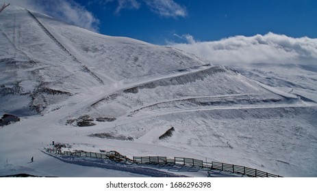 Erzurum Palandoken (Palandöken) Mountains And Cloudy Sky. Palandoken Ski Resort. Snowy Mountain Ranges.