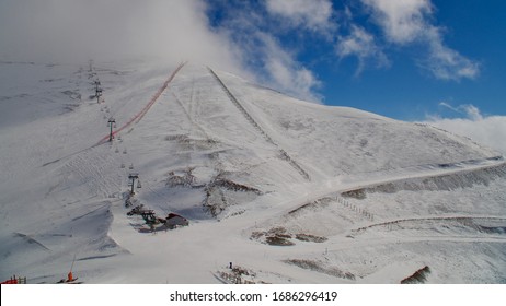 Erzurum Palandoken (Palandöken) Mountains And Cloudy Sky. Palandoken Ski Resort. Snowy Mountain Ranges.