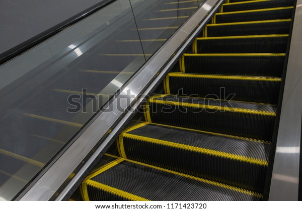 Escalator Basement Step Escalator Staircase Yellow Stock Photo ...