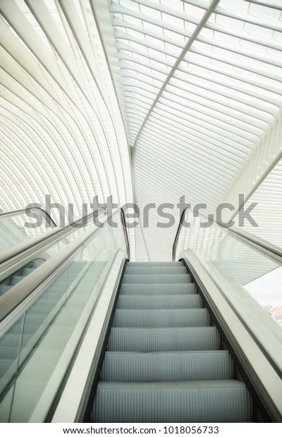 Escalator Going Nice Architecturall Glass Cement Stock Photo