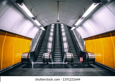 Escalator In One Of Prague Metro Stations