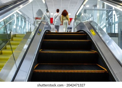 Escalator Stairs Close Up In A Shopping Mall