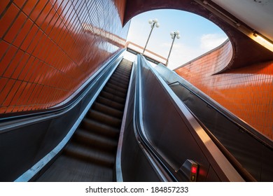 escalator, view from underpass