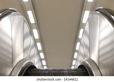 Escalators in a London tube station.