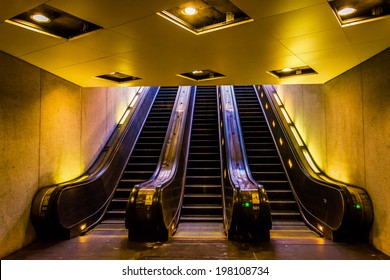 Escalators In The Smithsonian Metro Station, Washington, DC.