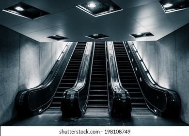 Escalators In The Smithsonian Metro Station, Washington, DC.