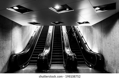 Escalators In The Smithsonian Metro Station, Washington, DC.