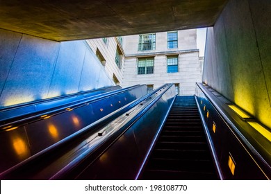 Escalators In The Smithsonian Metro Station, Washington, DC.