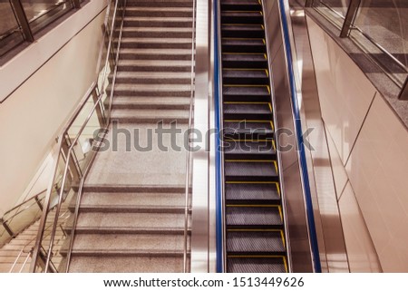 Escalators and stairs in the subway station.