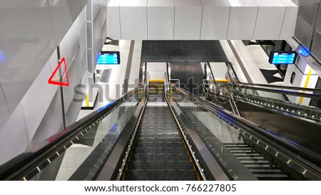 Escalators view from top to bottom in railway station