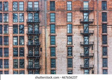 Escape Fire Ladders At House Facades In New York. Manhattan NYC