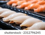 Escolar, oilfish, butter fish nigiri or sashimi. traditional Japanese food. 