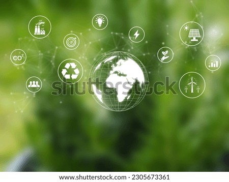 ESG environment concept, using renewable energy that is good for the planet The world's most sustainable environmentally friendly technology on a green blurred background