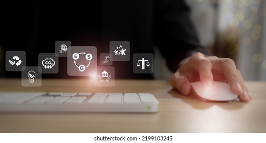 ESG Integration Concept. Positive Impact To Environmental, Social And Governance. Challenging ESG Goals. ESG Impact Investing. Ethical And Sustainable Investing. Enhance ESG Alignment Of Investments.