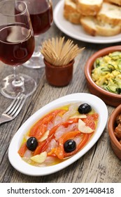 Esgarrat Is A Cold Salad Of Salted Cod And Grilled Paprika, Spanish Valencia Tapas Cuisine