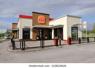 Eskilstuna, Sweden - May 17, 2021: Exterior View Of The Burger King Hamburger Restaurant With The New Retro Logo.