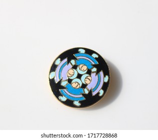 Eskimo Ladies Dancing Round Enamel Brooch Pin