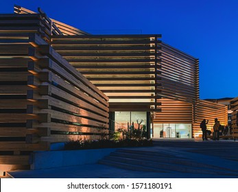 Eskisehir/ Turkey, 09 November 2019:  Landmark Building ,Eskisehir Odunpazari Modern Museum Building At Sunset Time In Turkey By Famous Architect Kengo Kuma 