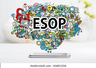 ESOP concept with smartphone on white table
