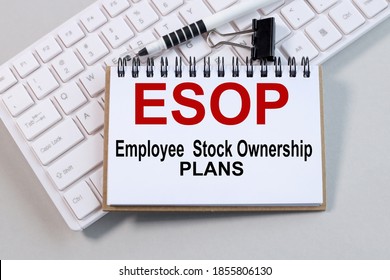 ESOP, text on white paper on a GRAY BACKGROUND
