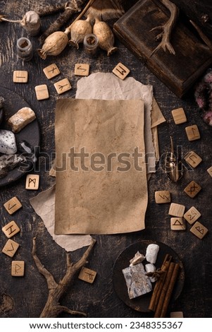 Esoteric magical background with runes.