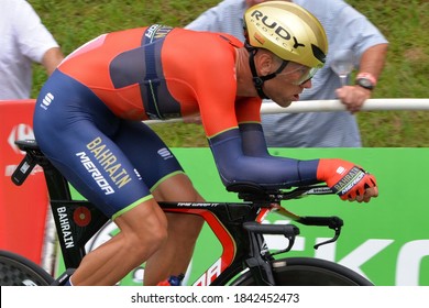 Espelette, France - July 28, 2018: Kristijan Koren From Bahrain Merida Pro Cycling Team