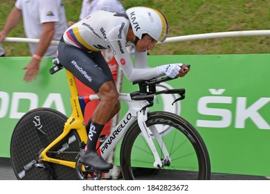 Espelette, France - July 28, 2018: Egan Bernal From Team Sky 