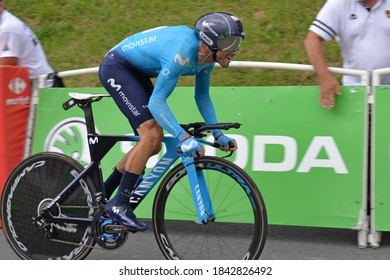 Espelette, France - July 28, 2018: Alejandro Valverde From The Movistar Team