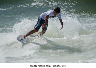 ESPINHO, PORTUGAL - JULY 08: Diogo Abrantes in the Exile Skim Norte Open 2012 on july 08, 2012 in Espinho, Portugal.