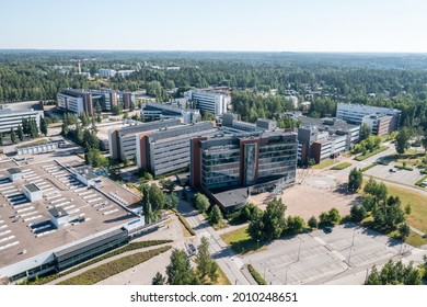 ESPOO, FINLAND - 03-07-2021: Aerial View Of Nokia Corporation Headquarter Campus Area In Summer.