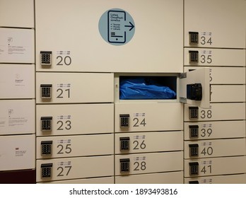 Espoo, Finland - 13 January, 2021: Digital Parcel Lockers Provided By Finnish Postal Service For Easy Sending And Receiving Of Parcels