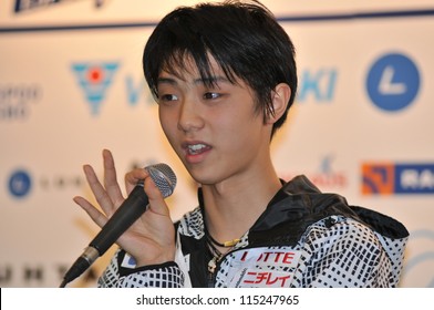 ESPOO, FINLAND - OCT 05: Yuzuru Hanyu Of Japan, Winner Of Finlandia Trophy 2012, At The Press Conference After The Men's Short Program On October 05, 2012 In Espoo, FInland