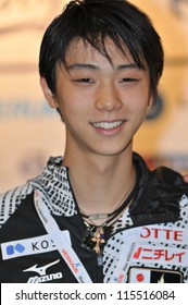 ESPOO, FINLAND - OCTOBER 05: Yuzuru Hanyu Of Japan At The Press Conference After Men's Short Program At Finlandia Trophy 2012 On October 05, 2012 In Espoo, Finland