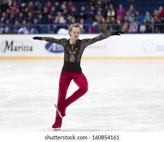 ESPOO, FINLAND - OCTOBER 5:Sergei Voronov From Russia Competes In Men Short Program Skating Event At The Finlandia Trophy Espoo 2013 On October 5,2013 At The Barona Arena In Espoo,Finland 