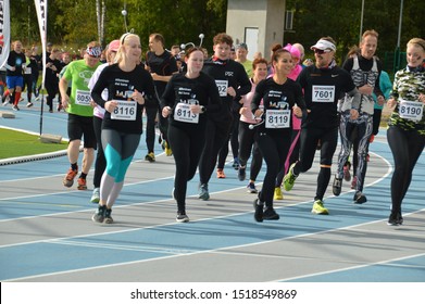 Espoo, Finland - September 14, 2019: Extreme Run Is A Fun Sport Event And Obstacle Race For Men And Women. Participants Can Dress Up In Fancy Dress Costumes. Photographed In Leppävaara, Espoo.