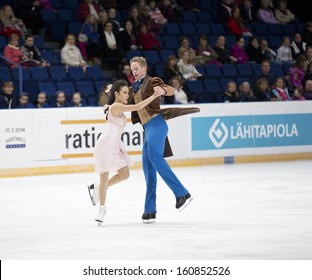 ESPOO,FINLAND-OCTOBER 5: Madison Chock & Evan Bates From USA Compete In Ice Dance Free Skating Event At Finlandia Trophy Espoo 2013 On October 5,2013 At Barona Arena In Espoo, Finland 