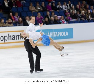 ESPOO,FINLAND-OCTOBER 5: Olesia Karmi & Max Lindholm From Finland Compete In Ice Dance Free Skating Event At Finlandia Trophy Espoo 2013 On October 5,2013 At Barona Arena In Espoo, Finland