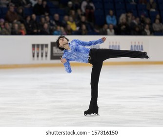 ESPOO,FINLAND-OCTOBER 5:Yuzuru Hanyu From Japan Competes In Men Short Program Skating Event At The Finlandia Trophy Espoo 2013 On October 5,2013 At The Barona Arena In Espoo,Finland.He Won Gold Medal