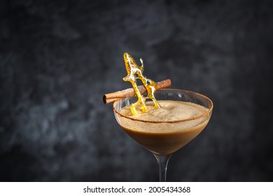 Espresso Cocktail With Salted Caramel Crisp. Moody Light. Close Up And Selective Focus. Its Great Image For The Bar Menu 
