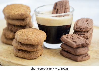 espresso coffee and assortment of dried cookies for breakfast - Shutterstock ID 742730035