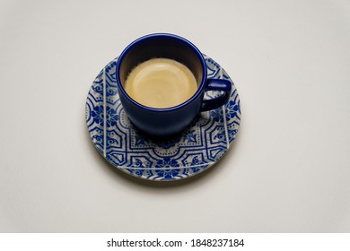 Espresso Coffee In A Blue Espresso Cup