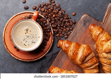 Espresso coffee and croissants for breakfast. Top view flat lay - Powered by Shutterstock